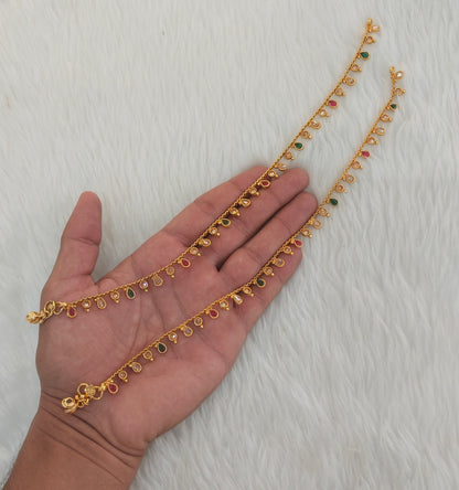 Ruby Green Gold Anklets Jhanjar Payal Jewellery