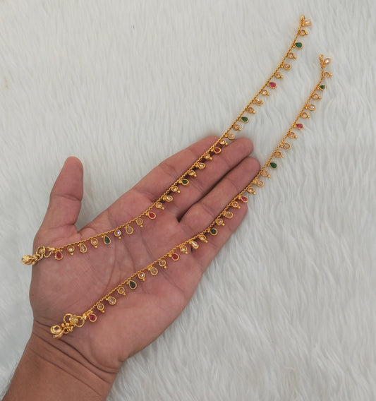 Ruby Green Gold Anklets Jhanjar Payal Jewellery