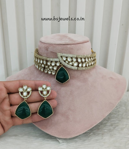 Green Gold Moissanite Kundan Choker Jewellery Dhaliwal Set