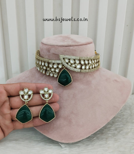 Green Gold Moissanite Kundan Choker Jewellery Dhaliwal Set