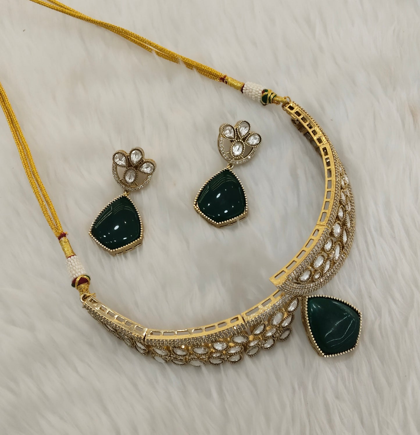 Green Gold Moissanite Kundan Choker Jewellery Dhaliwal Set