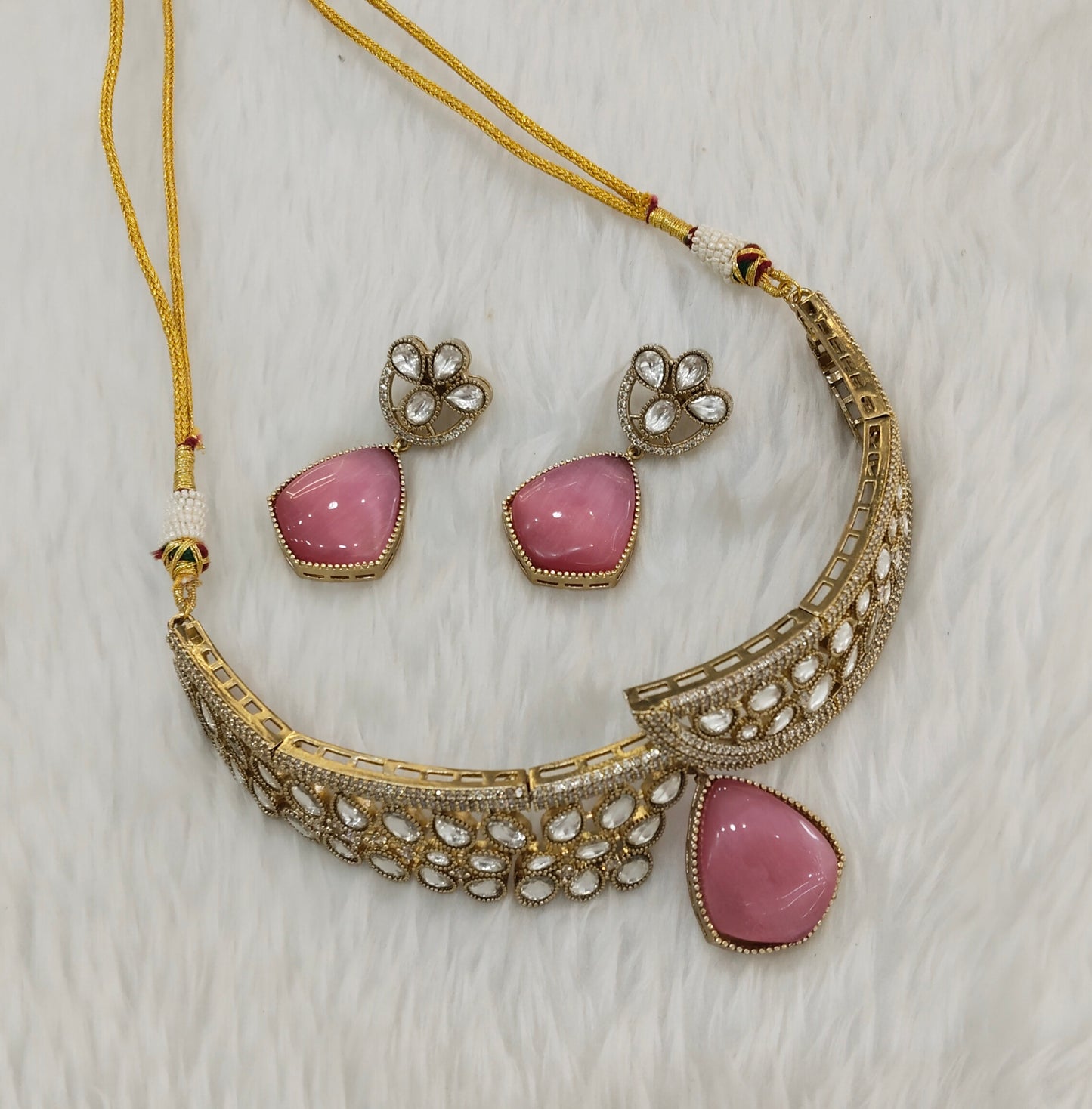Pink Gold Moissanite Kundan Choker Jewellery Dhaliwal Set