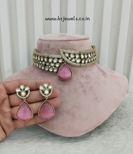 Pink Gold Moissanite Kundan Choker Jewellery Dhaliwal Set