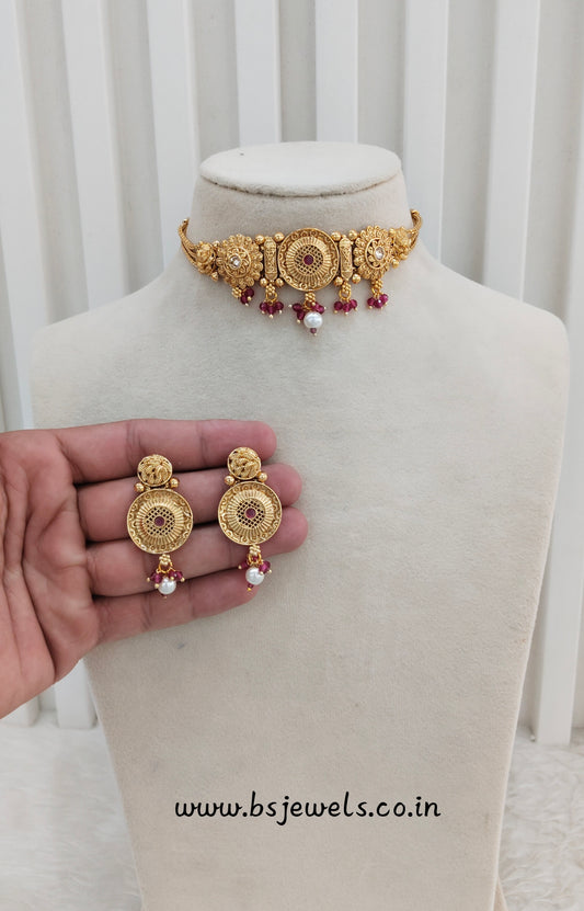Ruby Gold Polki Choker Jewellery Bini Set