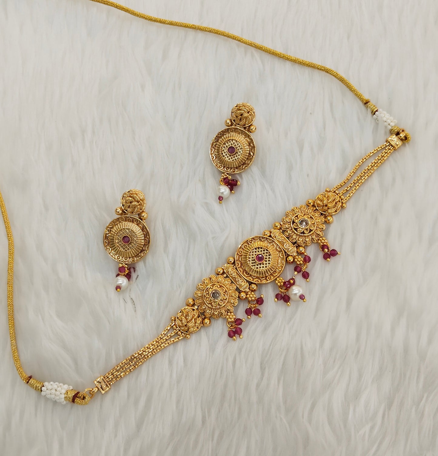 Ruby Gold Polki Choker Jewellery Bini Set