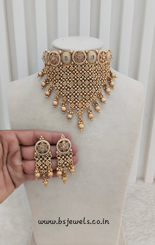Gold Polki Choker Jewellery Bini Set