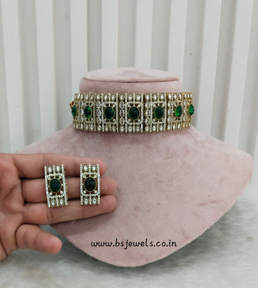 Green Gold Moissanite Kundan Choker Jewellery Striker Set