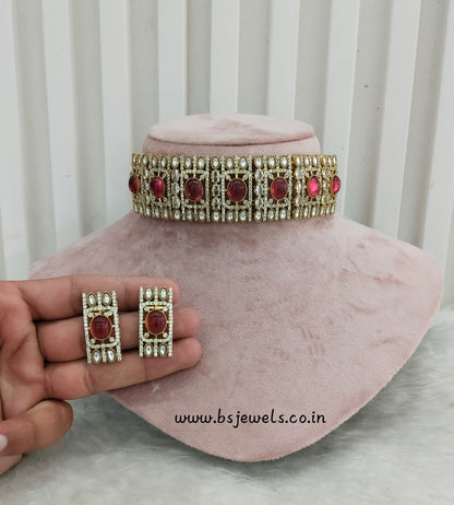 Ruby Gold Moissanite Kundan Choker Jewellery Striker Set