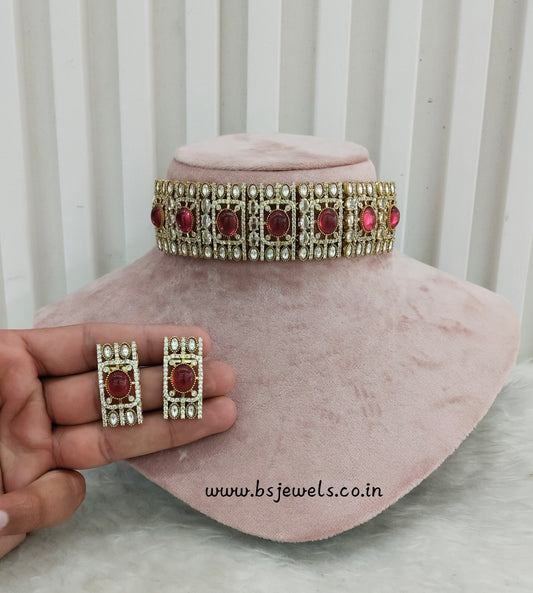 Ruby Gold Moissanite Kundan Choker Jewellery Striker Set
