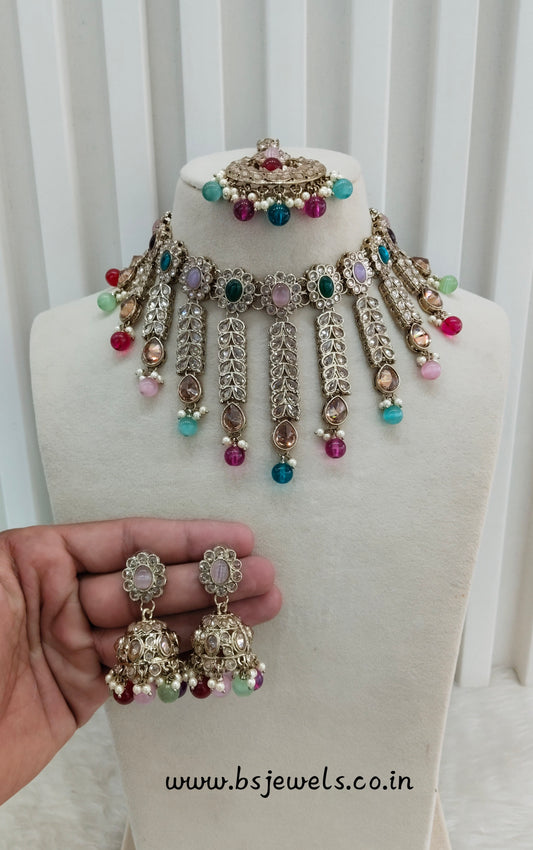 Multi Color Antique Gold Necklace Jewellery Animal Set