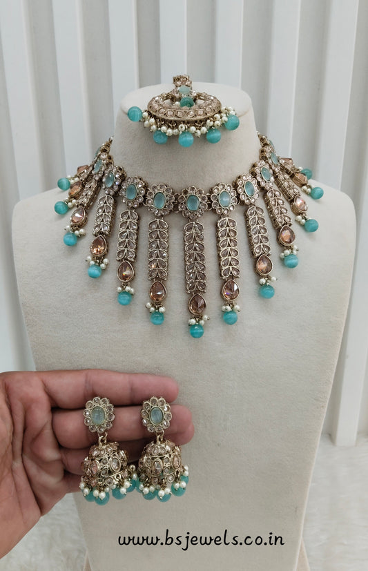 Sea Green Antique Gold Necklace Jewellery Animal Set