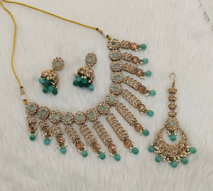 Sea Green Antique Gold Necklace Jewellery Animal Set