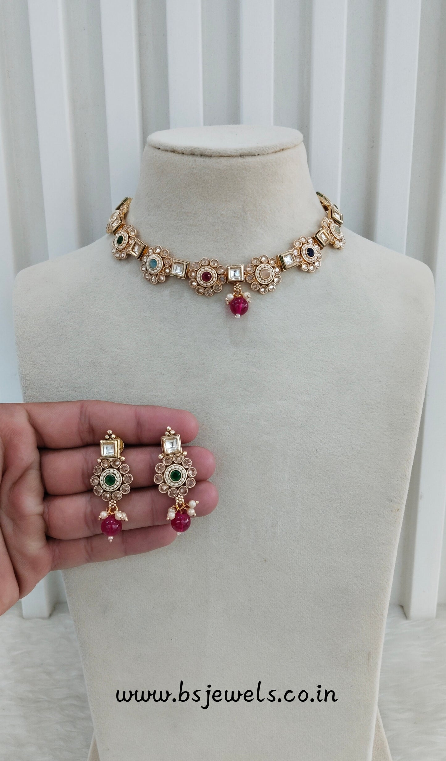Multi Color Gold Polki Necklace Jewelry Siva Set