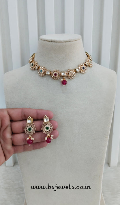 Multi Color Gold Polki Necklace Jewelry Siva Set
