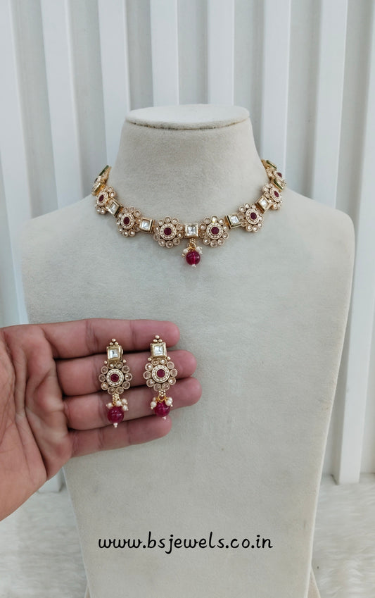 Ruby Gold Polki Necklace Jewelry Siva Set