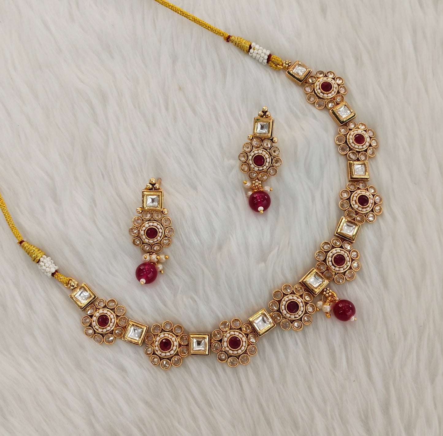 Ruby Gold Polki Necklace Jewelry Siva Set