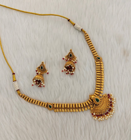 Ruby Green Gold Polki Necklace Jewellery Harf Set
