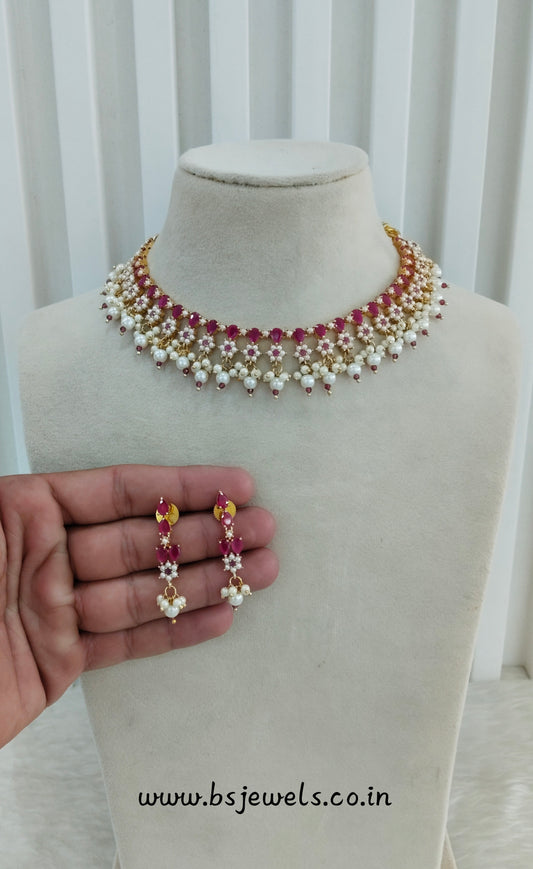 Ruby Pearl Necklace Jewellery Spike Set