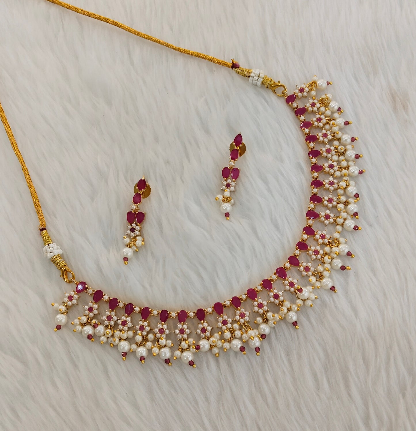 Ruby Pearl Necklace Jewellery Spike Set