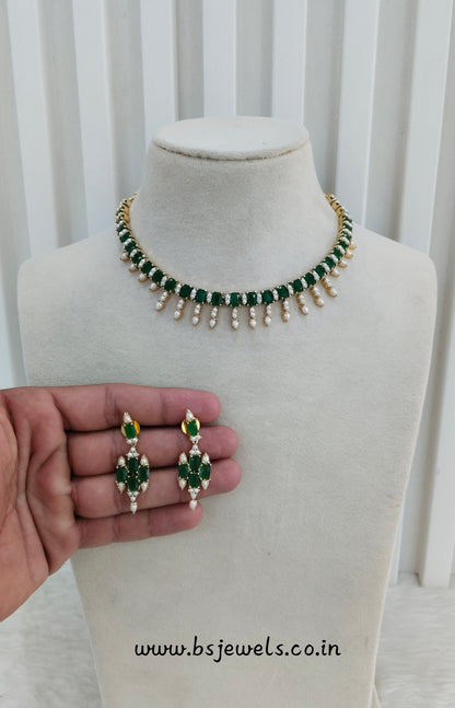 Green Pearl Necklace Jewellery Spike Set