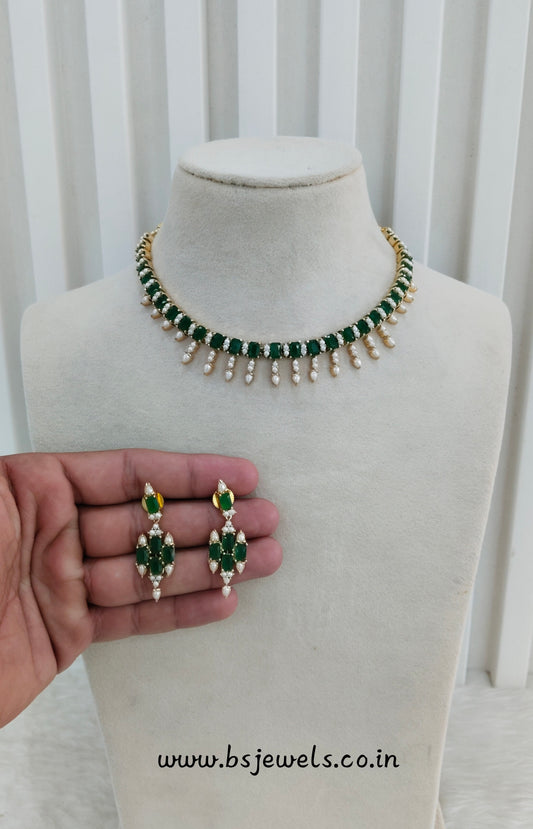 Green Pearl Necklace Jewellery Spike Set