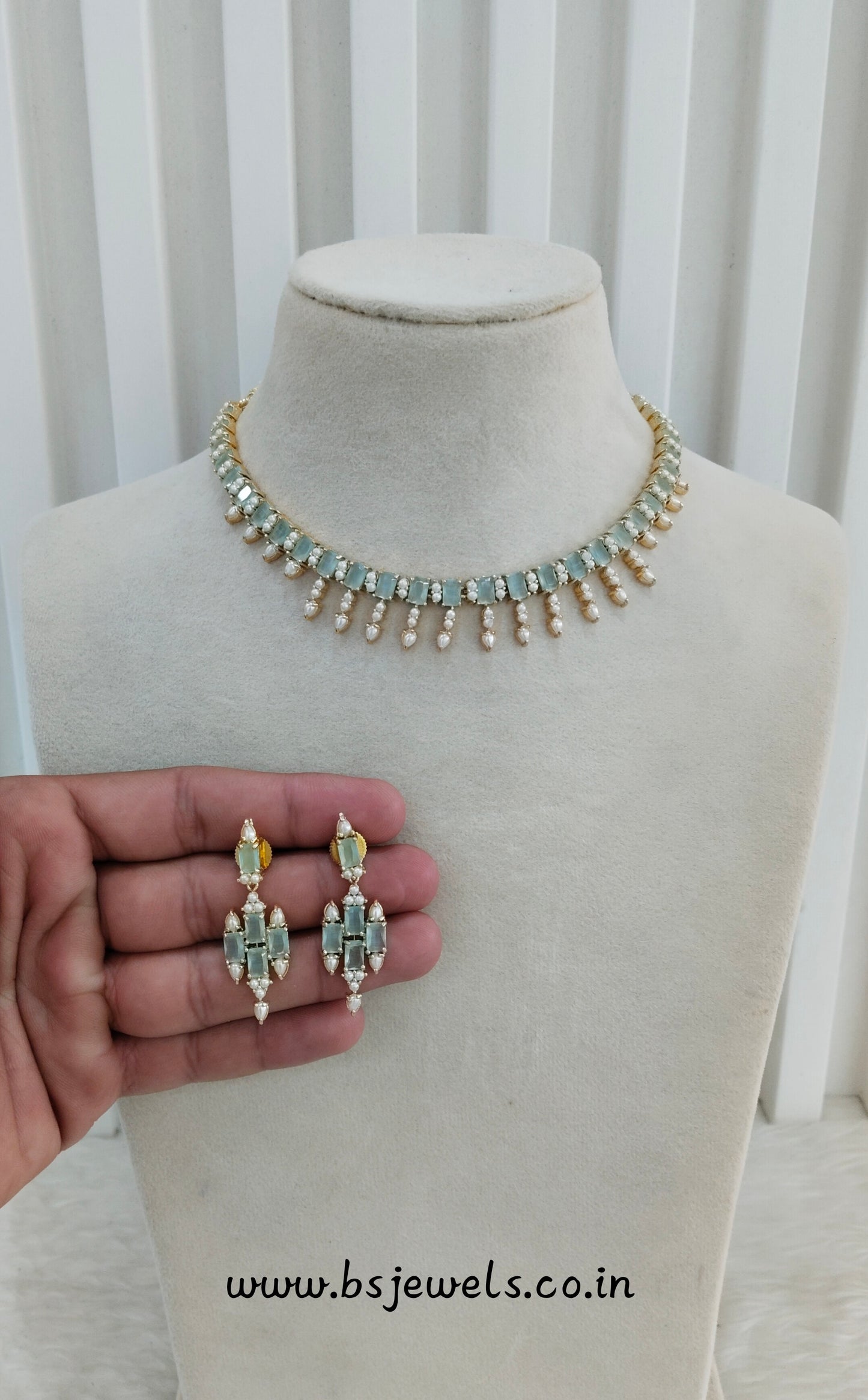 Mint Pearl Necklace Jewellery Spike Set