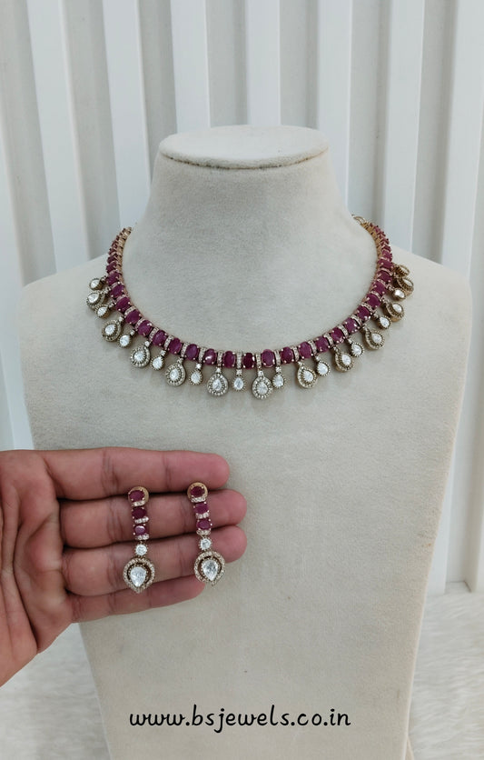 Ruby Gold Moissanite Kundan Necklace Jewellery Echer Set