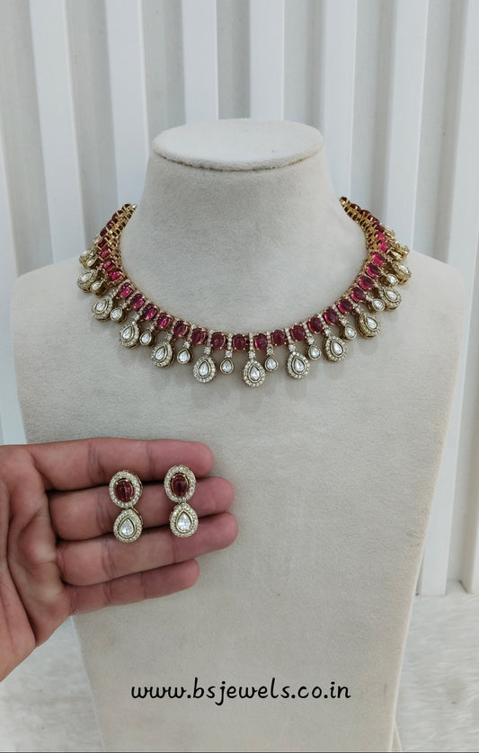 Ruby Gold Moissanite Kundan Necklace Jewellery Echer Set