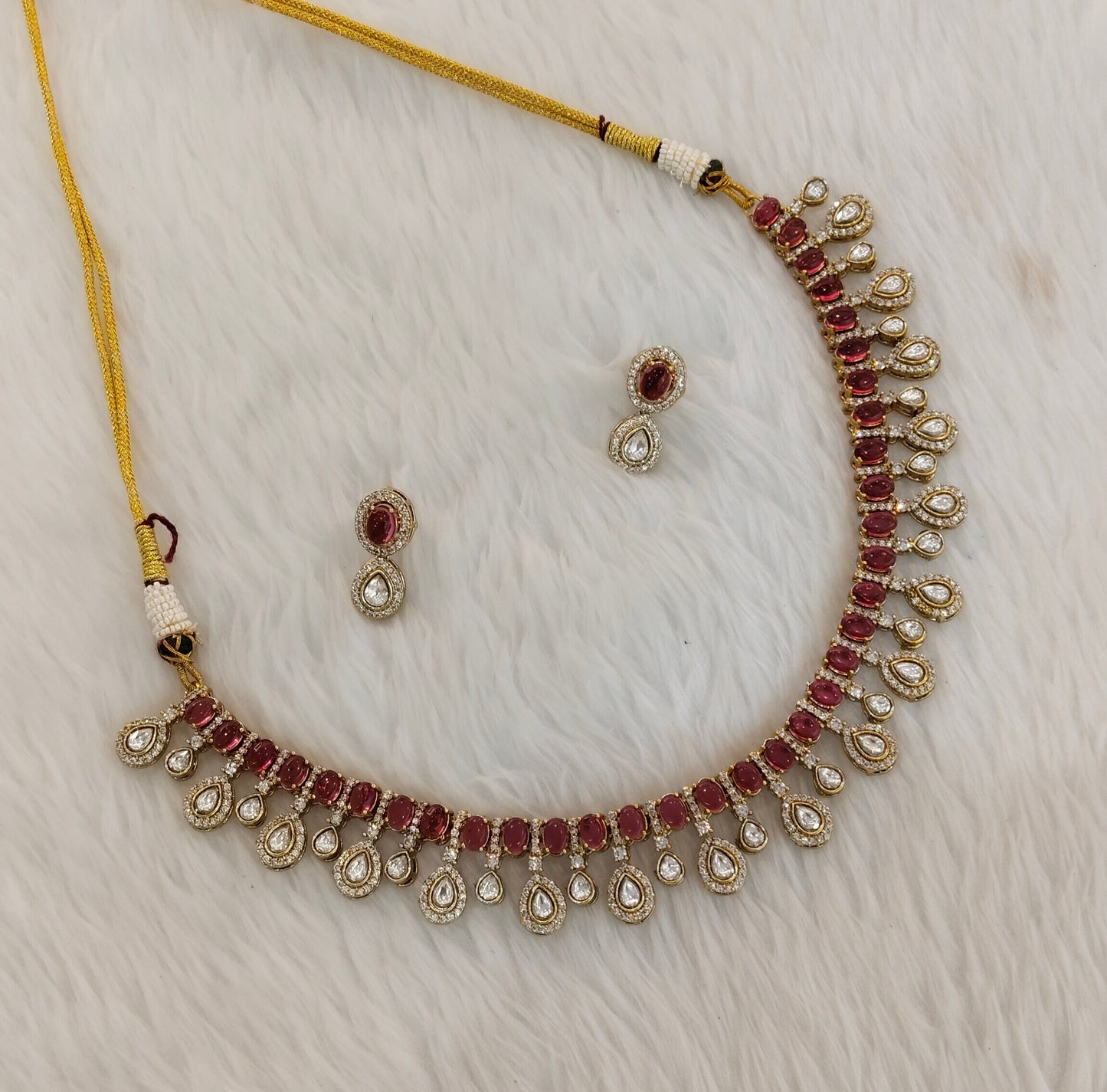 Ruby Gold Moissanite Kundan Necklace Jewellery Echer Set