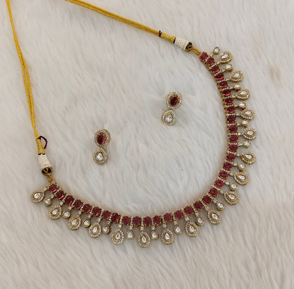 Ruby Gold Moissanite Kundan Necklace Jewellery Echer Set