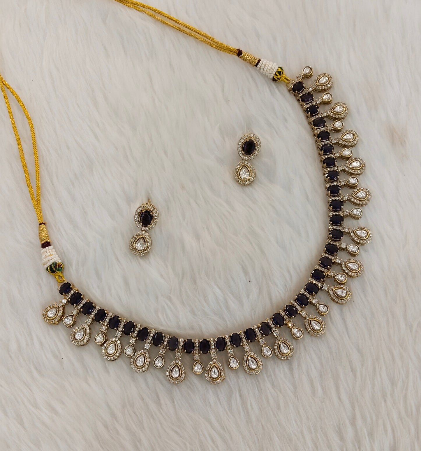 Purple Gold Moissanite Kundan Necklace Jewellery Echer Set