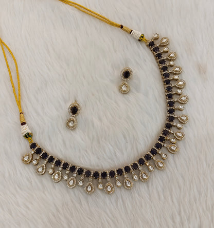 Purple Gold Moissanite Kundan Necklace Jewellery Echer Set