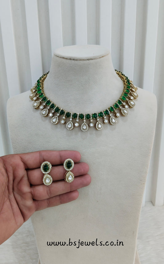 Green Gold Moissanite Kundan Necklace Jewellery Echer Set