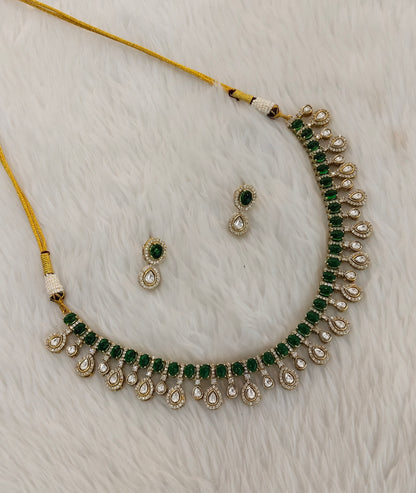 Green Gold Moissanite Kundan Necklace Jewellery Echer Set