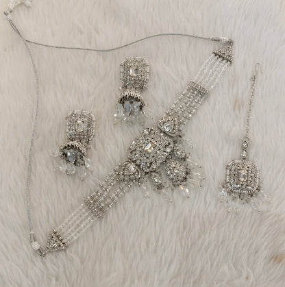 Silver White Choker Jewellery Bruit Set