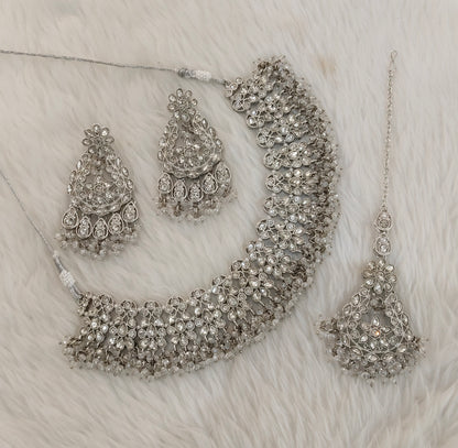 Silver White Necklace Jewellery Bruit Set