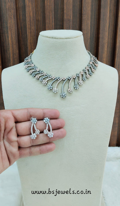 Mettalic Roz CZ Necklace Jewellery Denmark Set