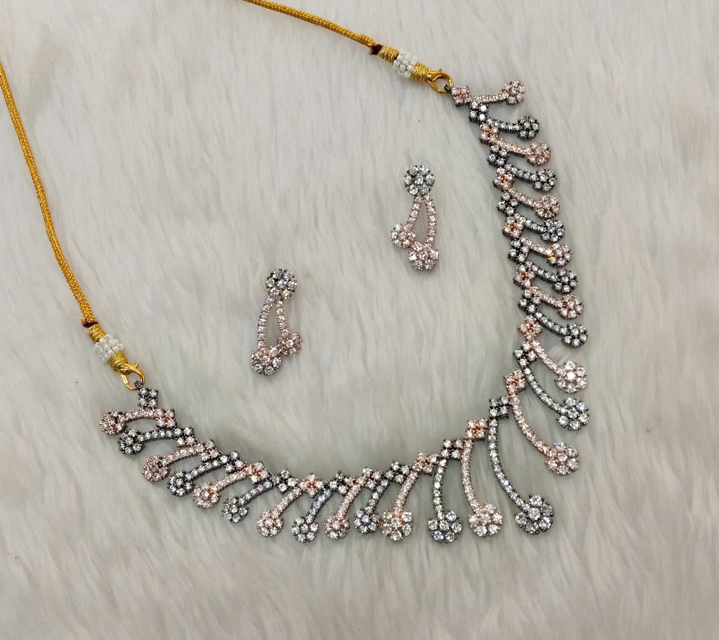 Mettalic Roz CZ Necklace Jewellery Denmark Set