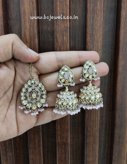 Pink Antique Gold Jhumka Bollywood Suman Earrings
