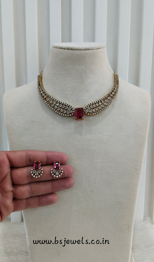 Ruby CZ Necklace Jewellery Armada Set