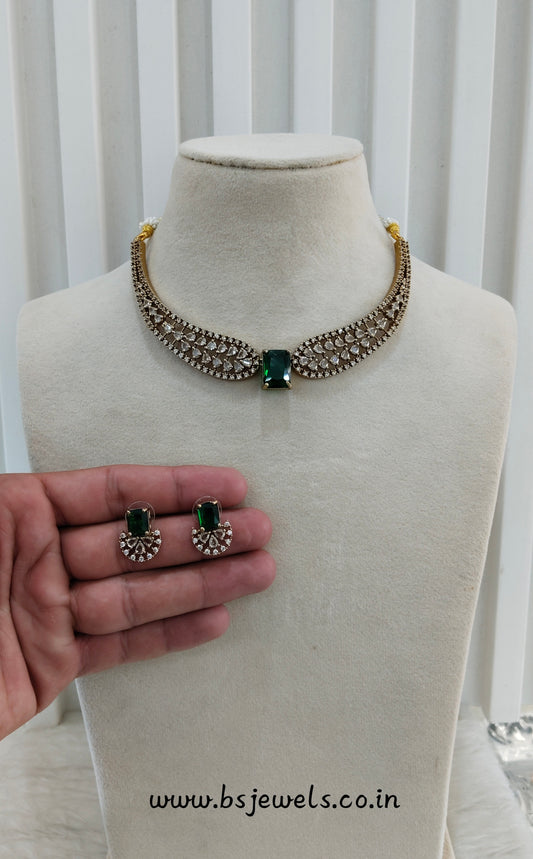 Green CZ Necklace Jewellery Armada Set