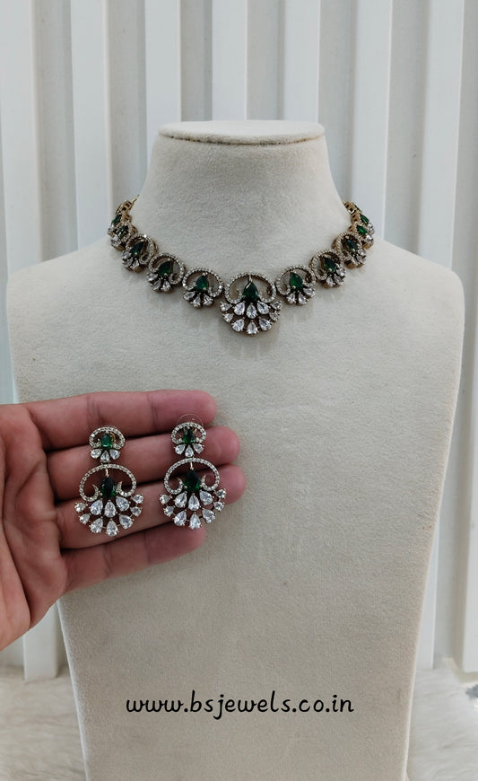 Green CZ Necklace Jewellery Armada Set
