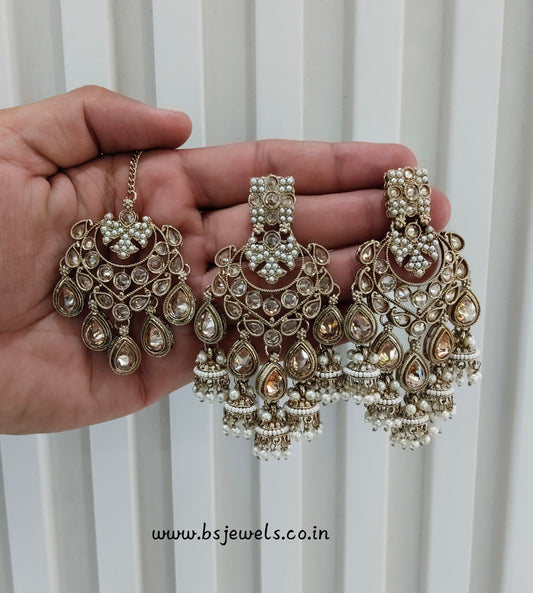 Antique Gold Bollywood Earrings Tikka Current Set