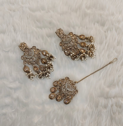 Antique Gold Bollywood Earrings Tikka Current Set
