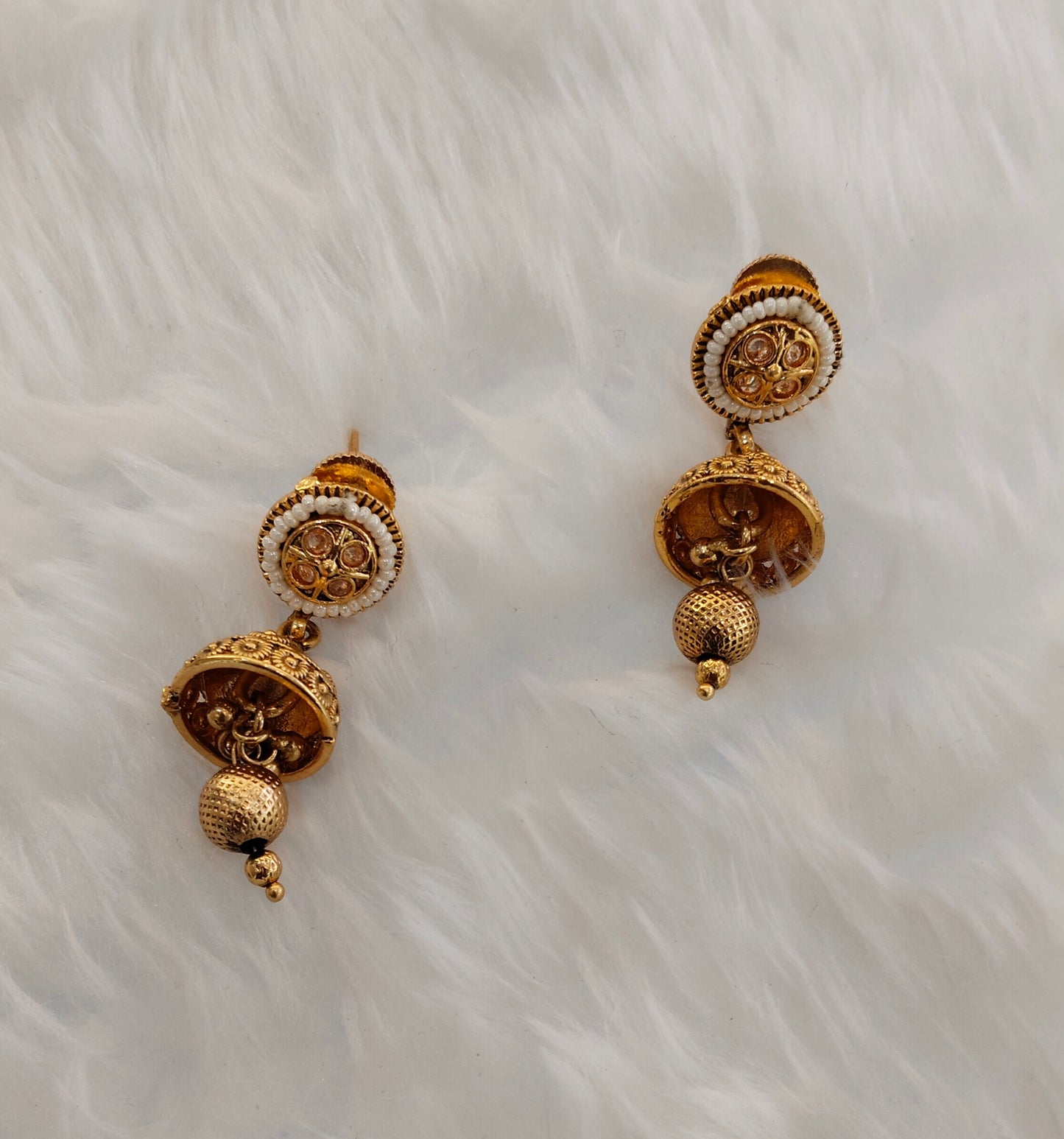 Gold Polki Jhumki Bollywood Earrings