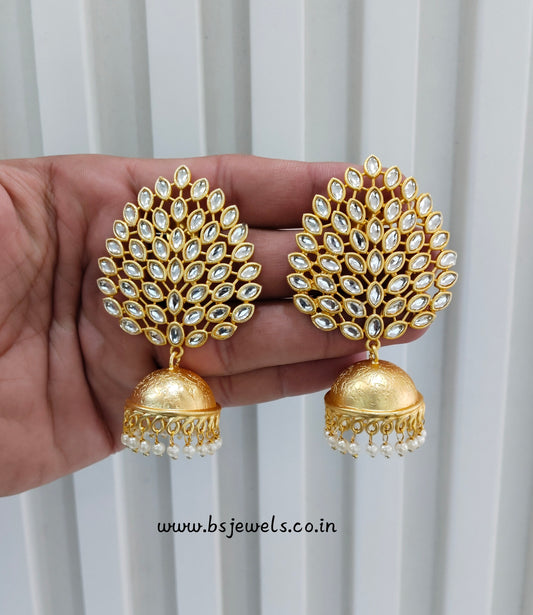 Gold Polki Jhumka Matt Finish Bollywood Earrings