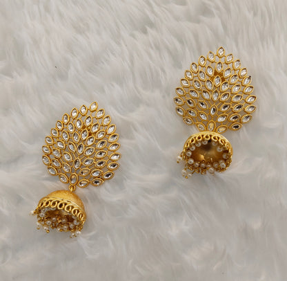 Gold Polki Jhumka Matt Finish Bollywood Earrings