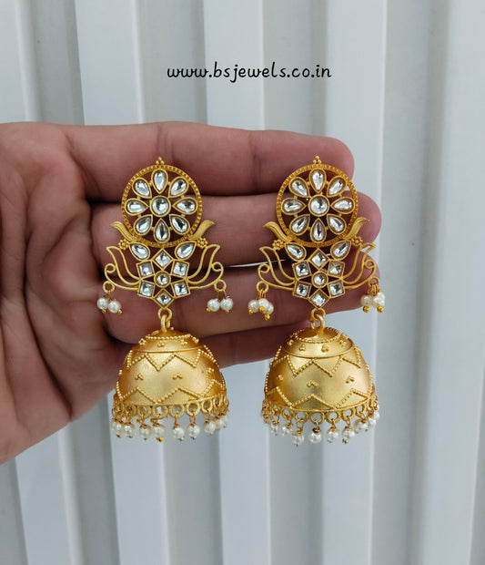 Gold Polki Jhumka Matt Finish Bollywood Earrings