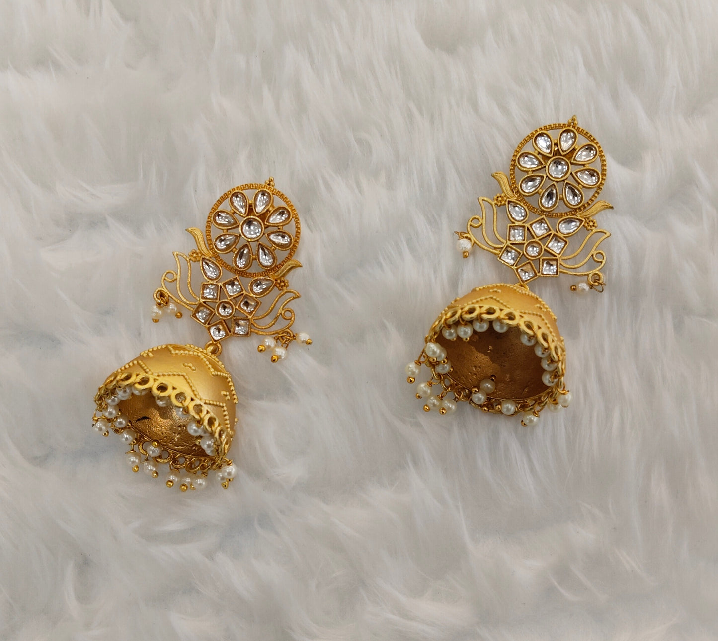 Gold Polki Jhumka Matt Finish Bollywood Earrings