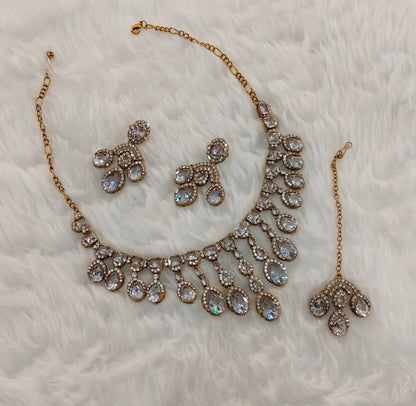 White Antique Gold Zircon Necklace Jewellery Ekaksh Set